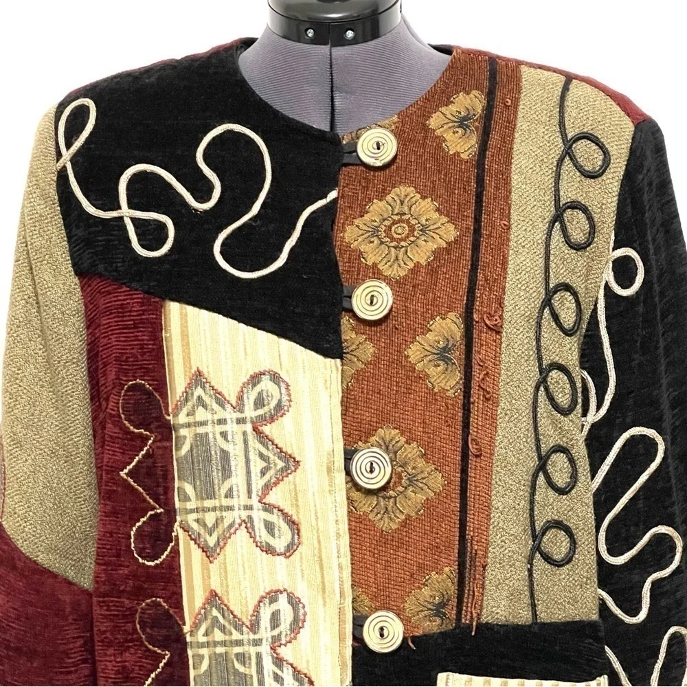Allure VINTAGE Woman Multi Pattern Embroidery Button Down Jacket Size S - Picture 2 of 13